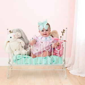 Smocked Pink Bunny Bubble by Seven Lantern Lane, children's boutique clothing detail photo 25