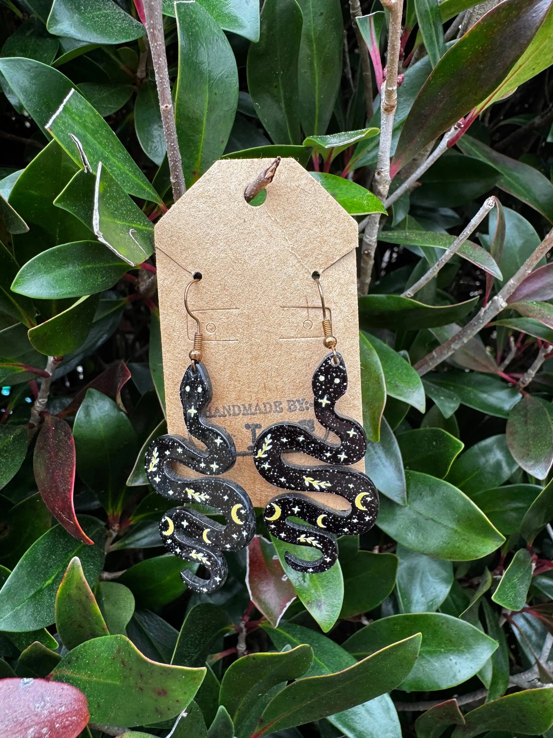 Snake Earrings | Witchy Fantasy Jewelry Gift by Mushroom Lady Co, handmade jewelry main product photo