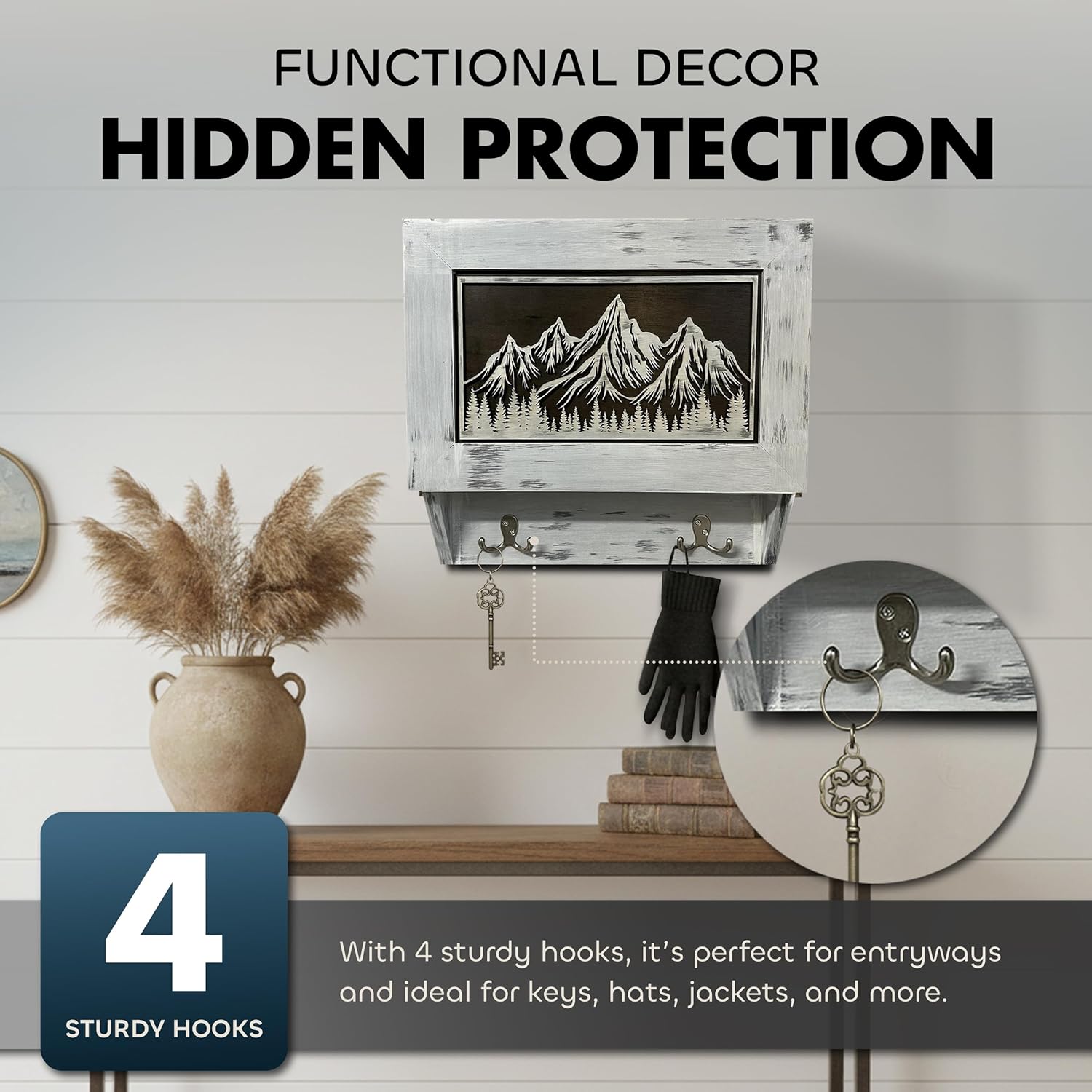 Hidden Gun Safe Coat Rack Snow Mountain Wall Decoration Concealed Shelf Firearm Cabinet by Bellewood Designs, Southern home decor detail photo 2