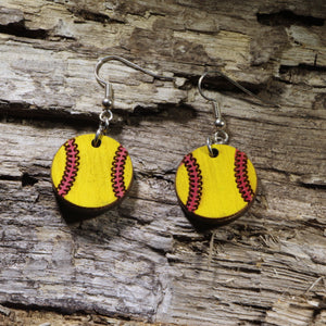 Softball Wooden Dangle Earrings | Sports Jewelry by Cate's Concepts, LLC