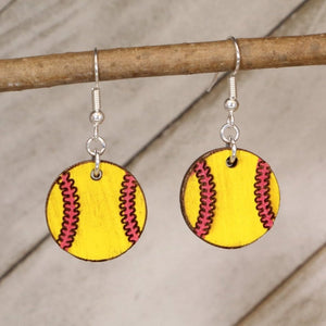 Softball Wooden Dangle Earrings | Sports Jewelry by Cate's Concepts, LLC, handmade jewelry main product photo