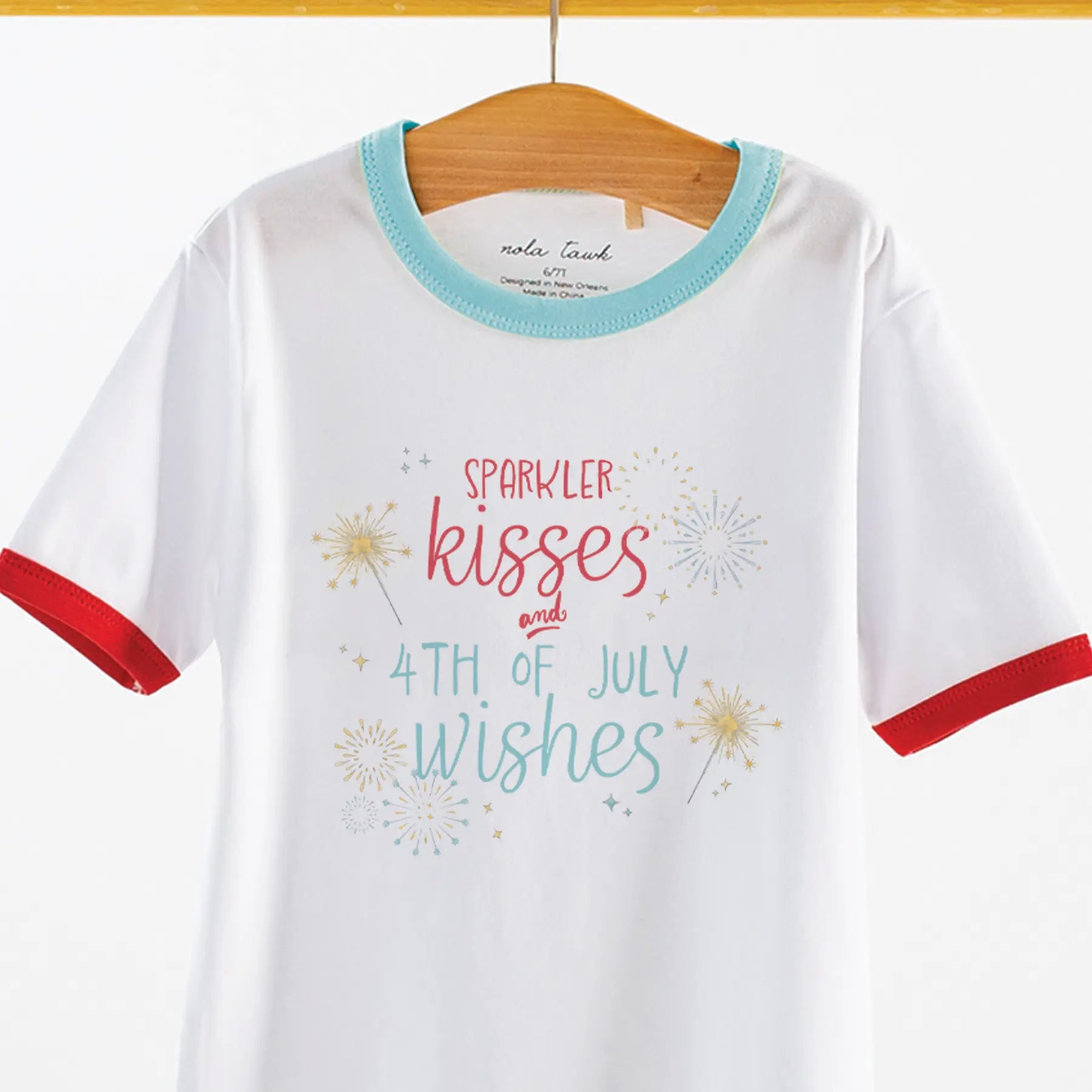 Sparkler Kisses and 4th of July Wishes Organic Cotton Tee by Nola Tawk, Southern lifestyle apparel detail photo 2