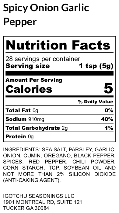Igotchu Spicy Onion Garlic Pepper seasoning detail view by Igotchu Seasonings