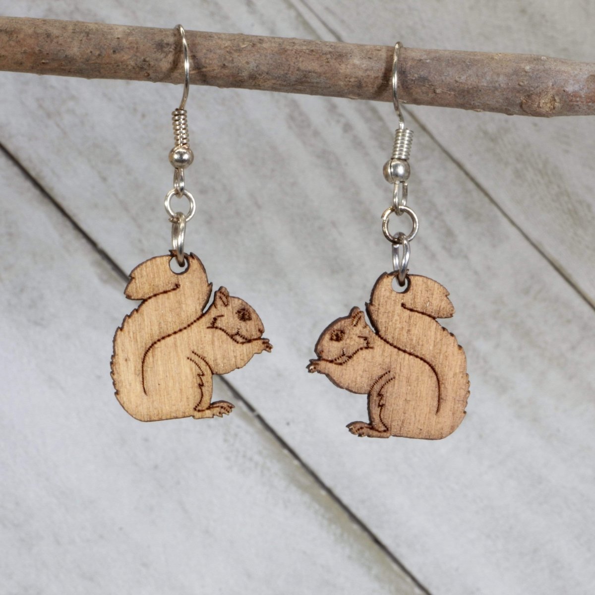 Squirrel Wooden Earrings | Cute Woodland Animal Jewelry by Cate's Concepts, LLC, handmade jewelry main product photo