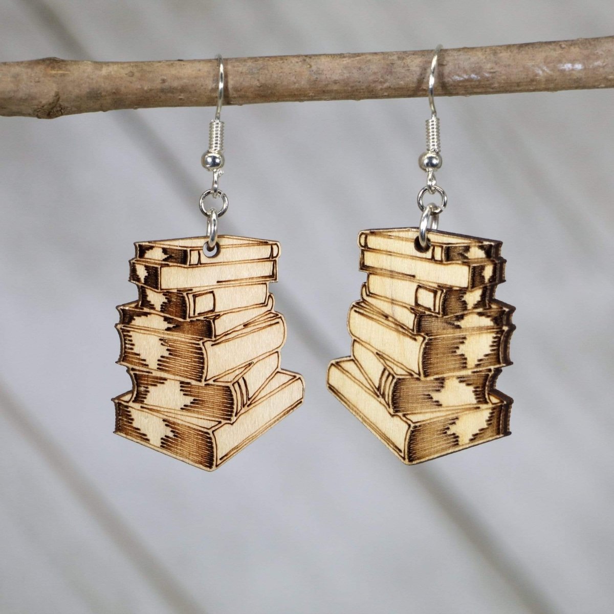 Stack of Books Wooden Dangle Earrings | Book Lover Jewelry