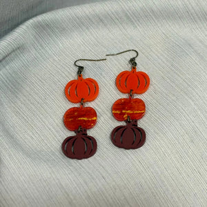 Stacked Pumpkin Acrylic Earrings by Poor Hog Customs, handmade jewelry detail photo 3