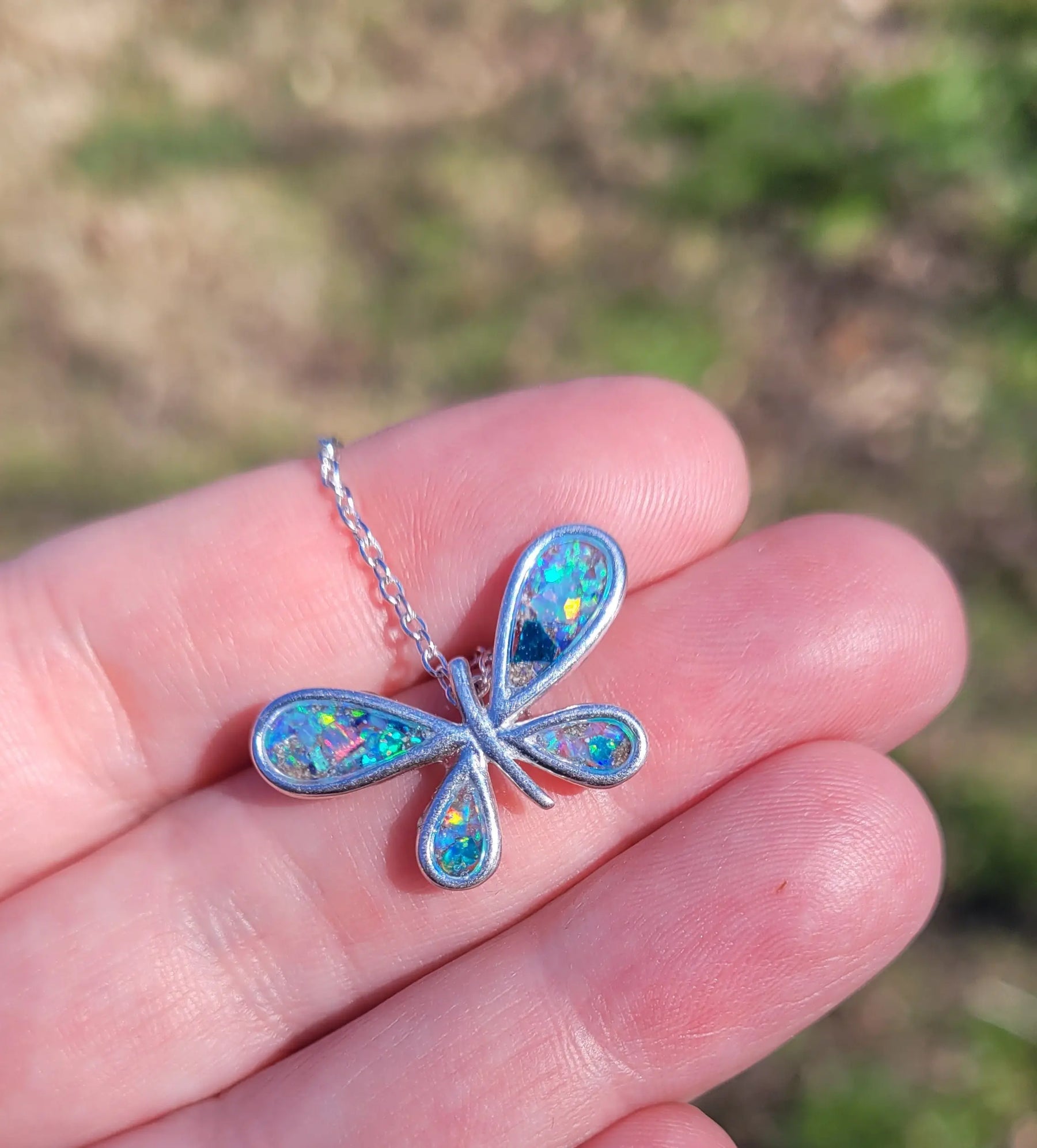 Sterling Silver Butterfly Memorial Pendant by Cotton Street Art Company, handmade jewelry detail photo 6