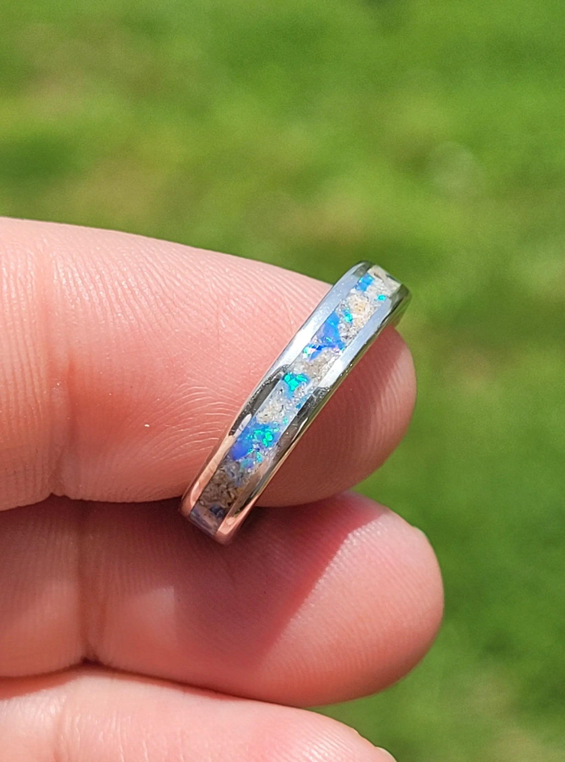 Sterling Silver, Opal & Ash Memorial Ring by Cotton Street Art Company, handmade jewelry detail photo 7