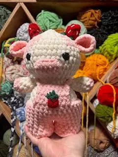 Strawberry Cow Crocheted Handmade plush by Klassy Krafts, 3D printed toy main product photo