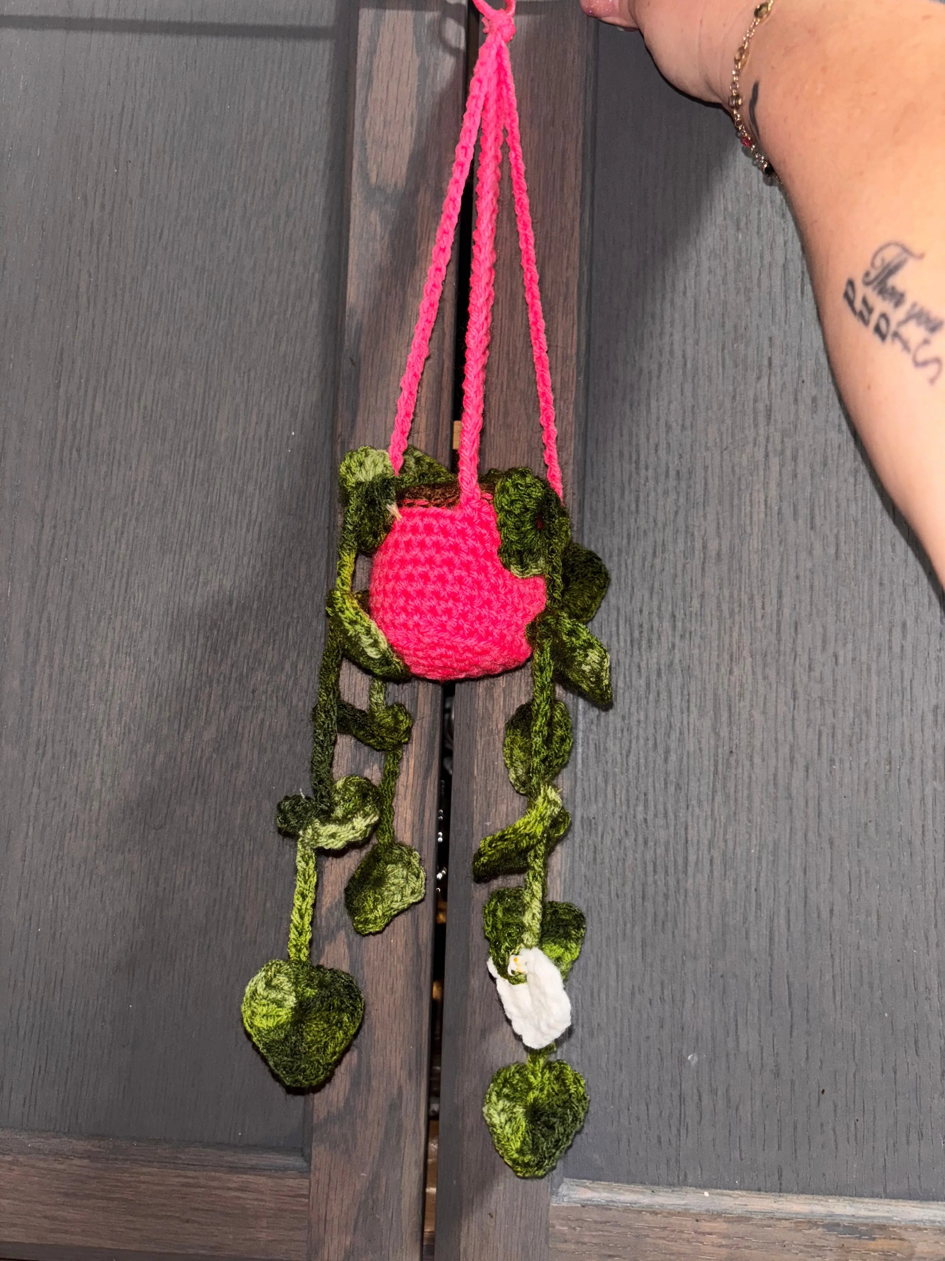 Strings of Hearts Crocheted Hanging Plant by Klassy Krafts, handmade jewelry main product photo