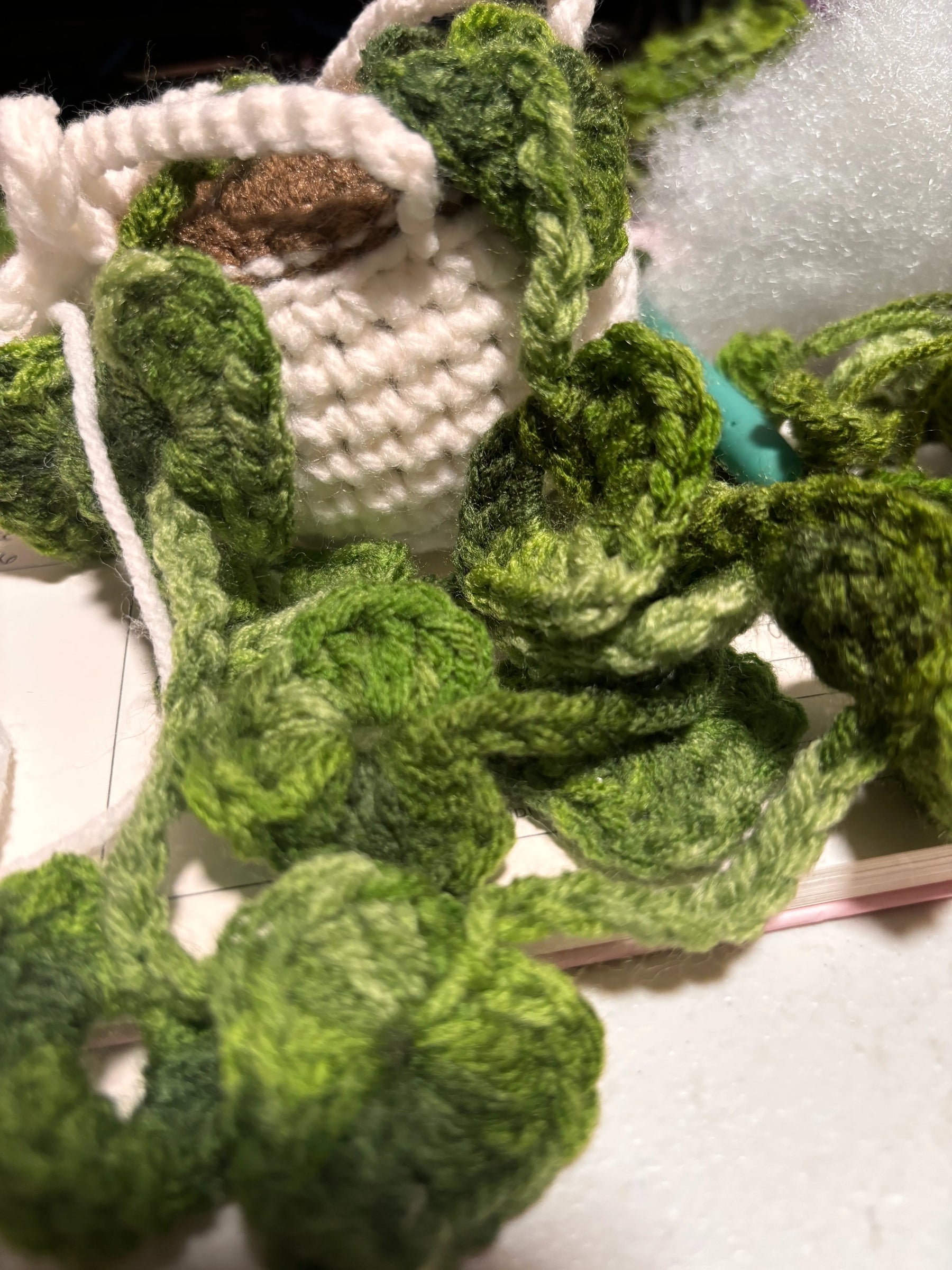 Strings of Hearts Crocheted Hanging Plant by Klassy Krafts, handmade jewelry detail photo 3