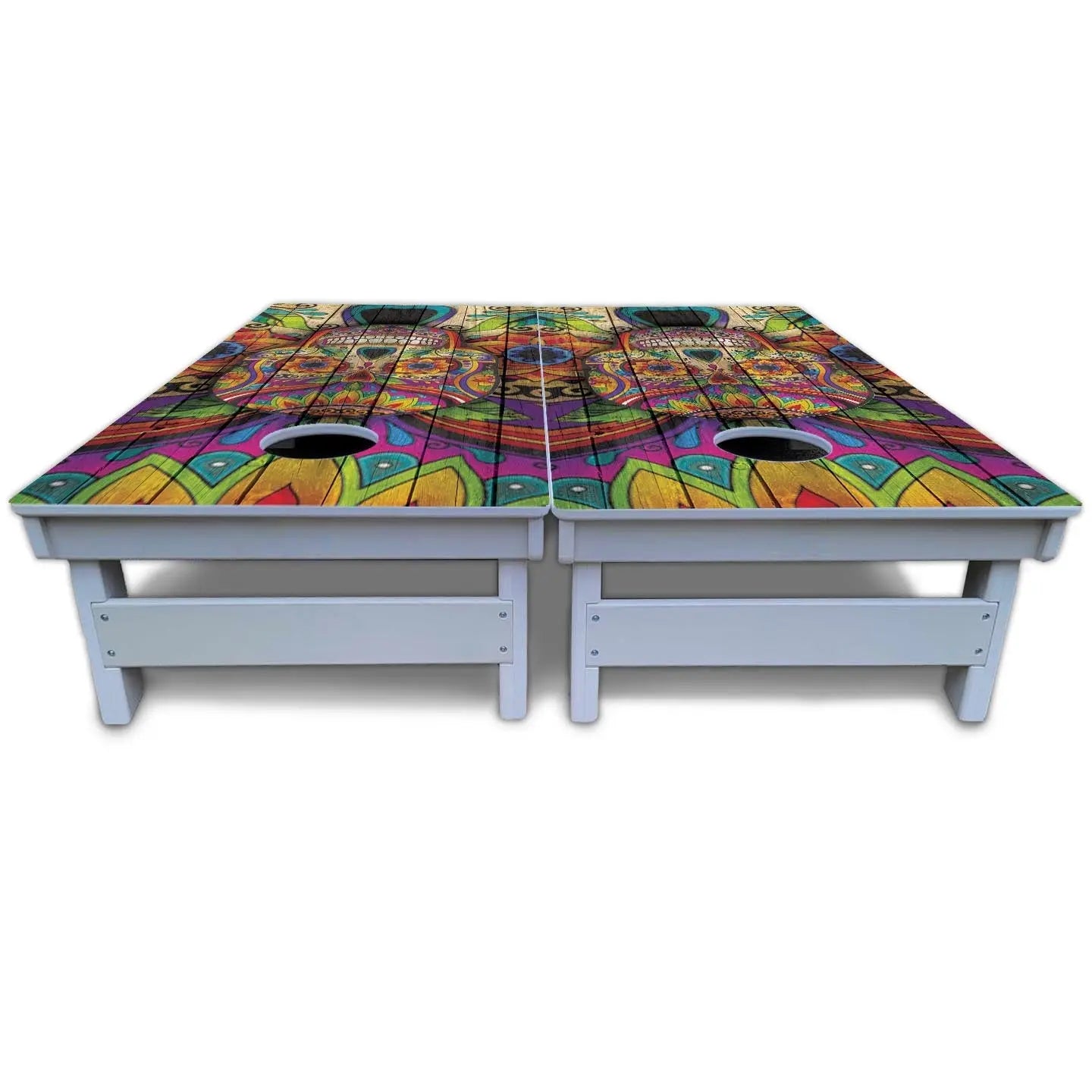 Sugar Skull Cornhole Boards - All Weather Series - Colorful by Cornhole Solutions, custom cornhole board detail photo 5