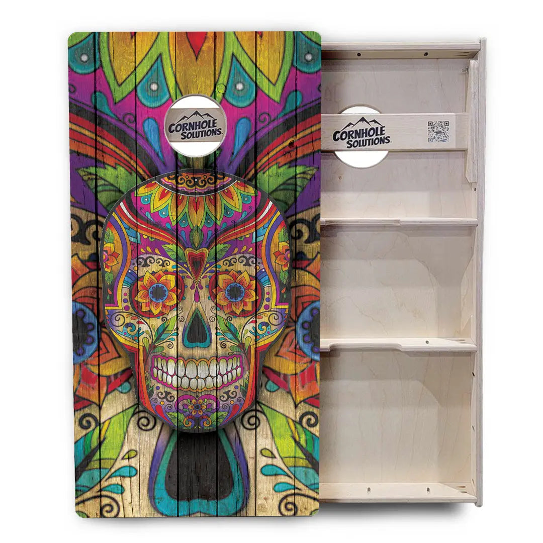 Sugar Skull Cornhole Boards - Professional Tournament Series - Colorful by Cornhole Solutions, custom cornhole board detail photo 3