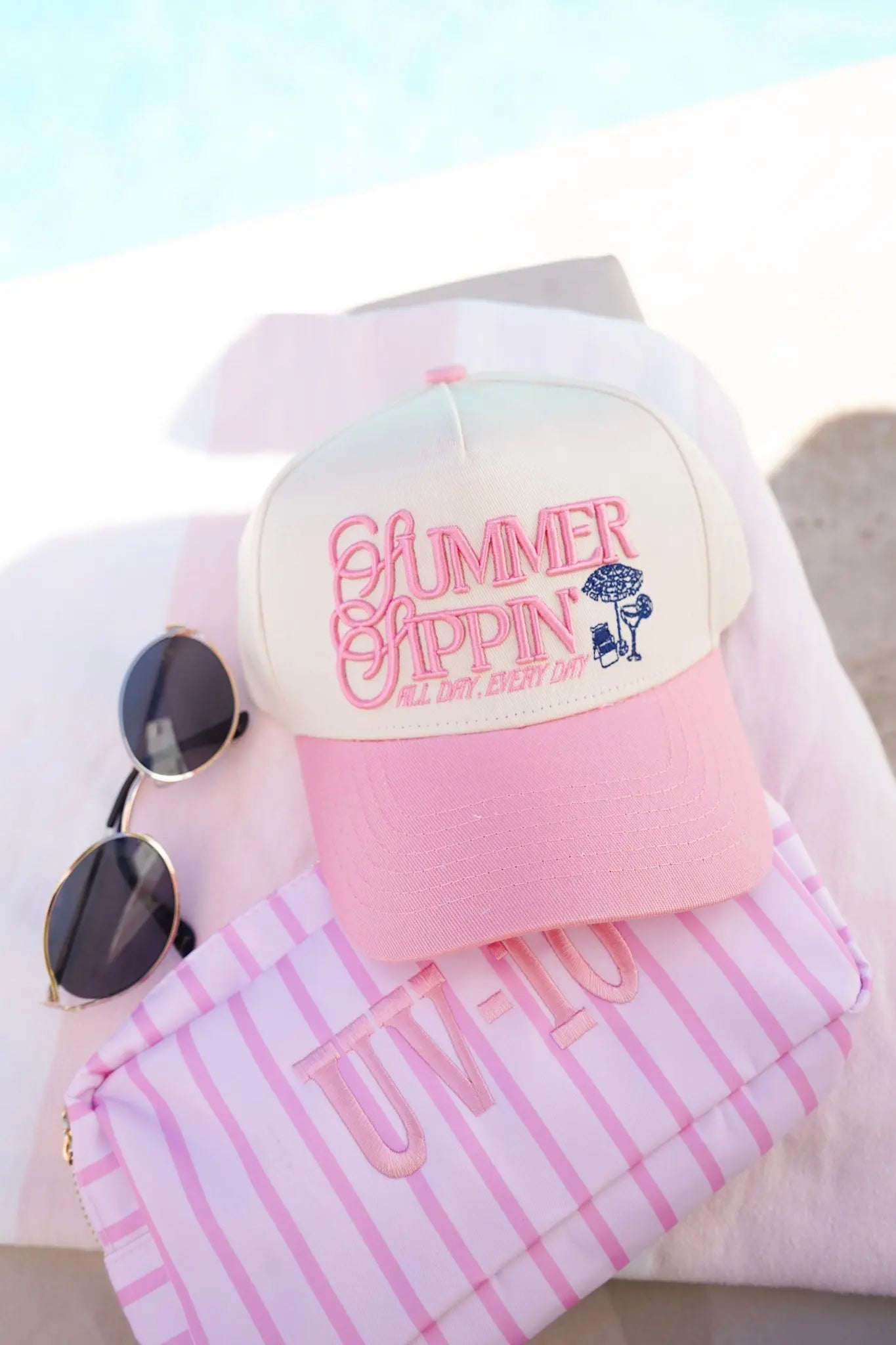 Summer Sippin' - Pink Vintage Trucker Hat by KenzKustomz, Southern lifestyle apparel detail photo 2