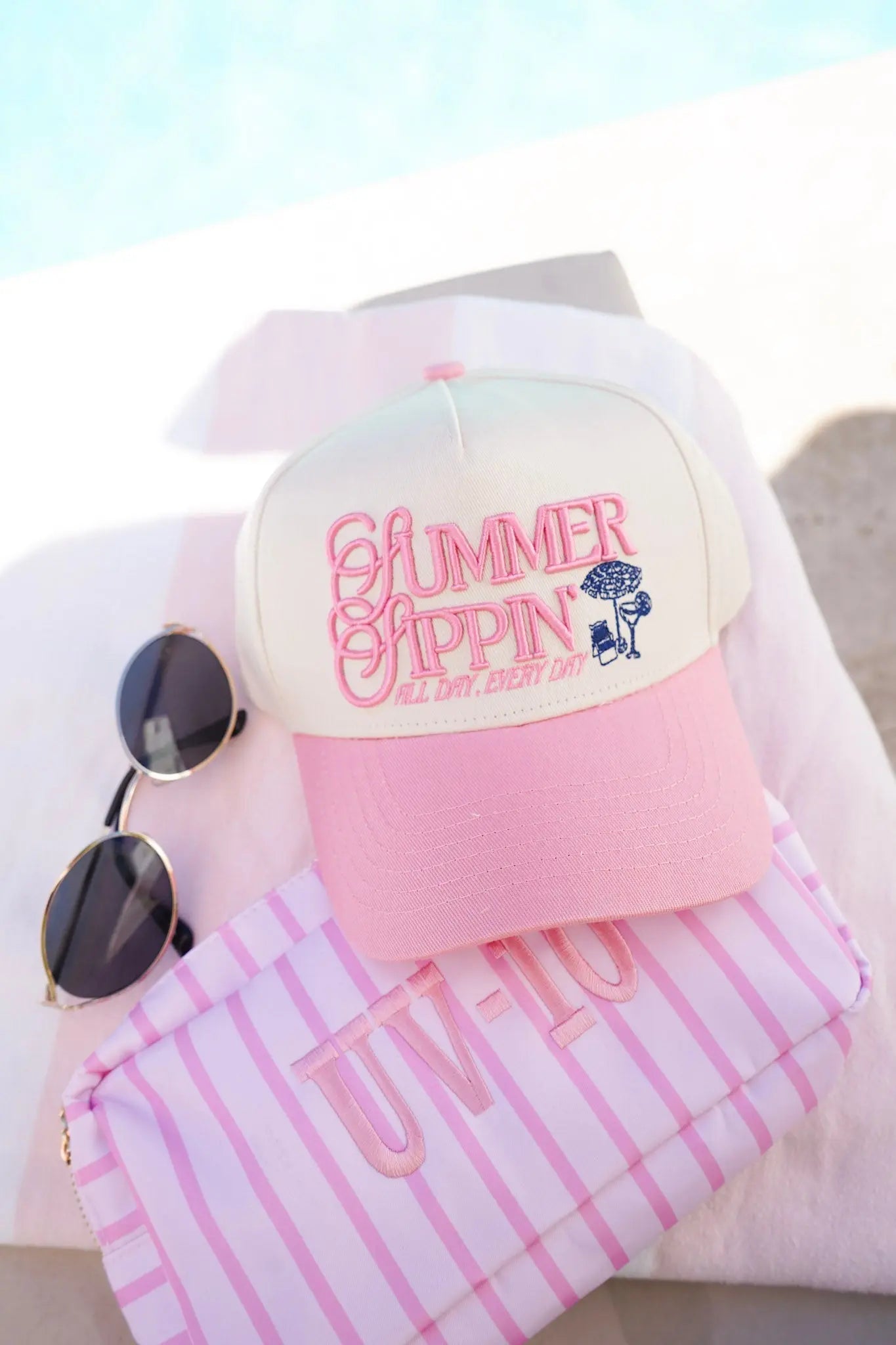 Summer Sippin' - Pink Vintage Trucker Hat by KenzKustomz, Southern lifestyle apparel detail photo 3