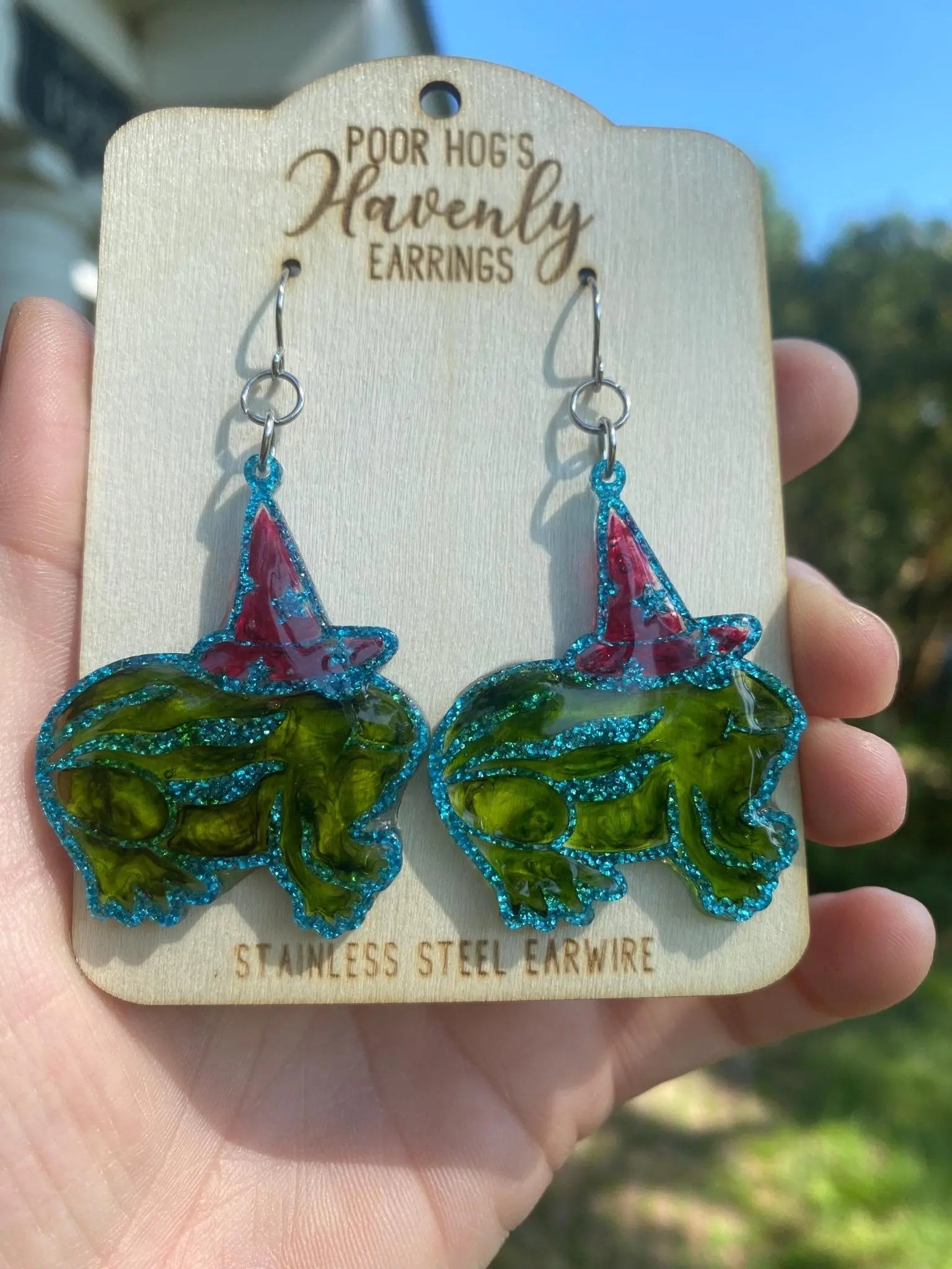 Summerween Watermelon Frog Earrings by Poor Hog Customs, handmade jewelry main product photo