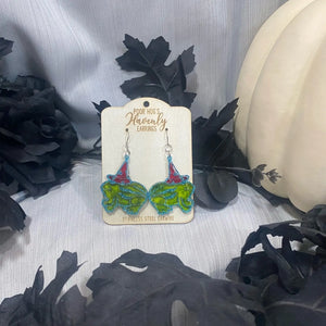 Summerween Watermelon Frog Earrings by Poor Hog Customs, handmade jewelry detail photo 4