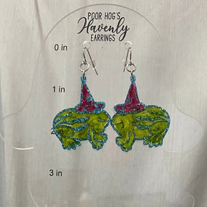 Summerween Watermelon Frog Earrings by Poor Hog Customs, handmade jewelry detail photo 5