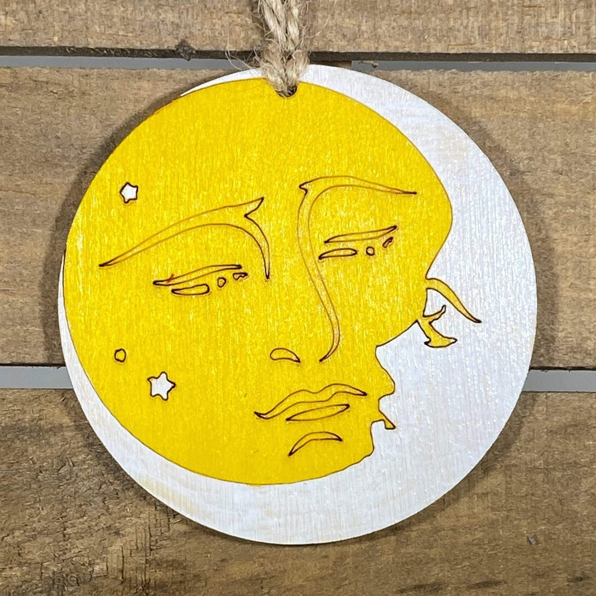 Sun Moon Embrace Wooden Christmas Ornament | Celestial Yin Yang Holiday Decor by Cate's Concepts, LLC, Southern home decor main product photo