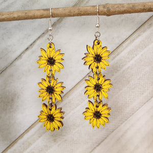 Sunflower Chain Wooden Earrings | Boho Floral Jewelry by Cate's Concepts, LLC, handmade jewelry main product photo