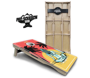 Sunset Girl Cornhole Boards - Pro Solution Elite Series by Cornhole Solutions, custom cornhole board main product photo
