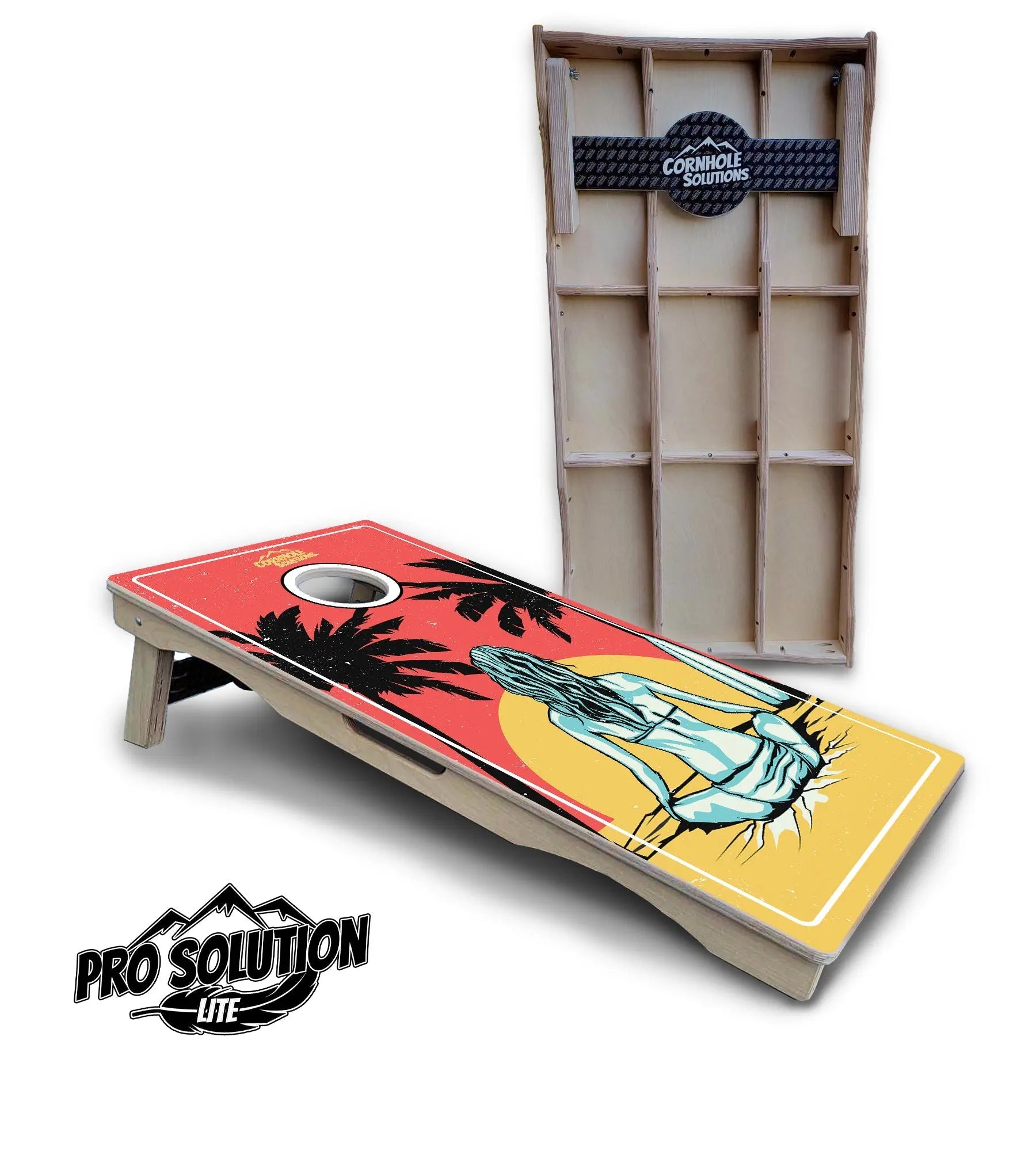 Sunset Girl Cornhole Boards - Pro Solution Lite Series by Cornhole Solutions, custom cornhole board main product photo