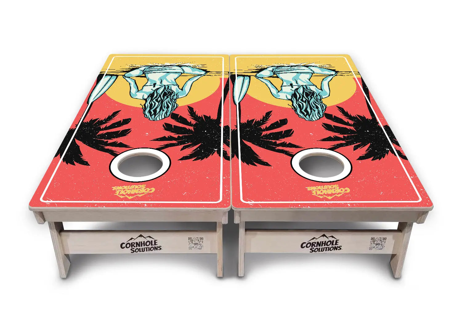 Sunset Girl Cornhole Boards - Professional Tournament Series by Cornhole Solutions, custom cornhole board detail photo 2
