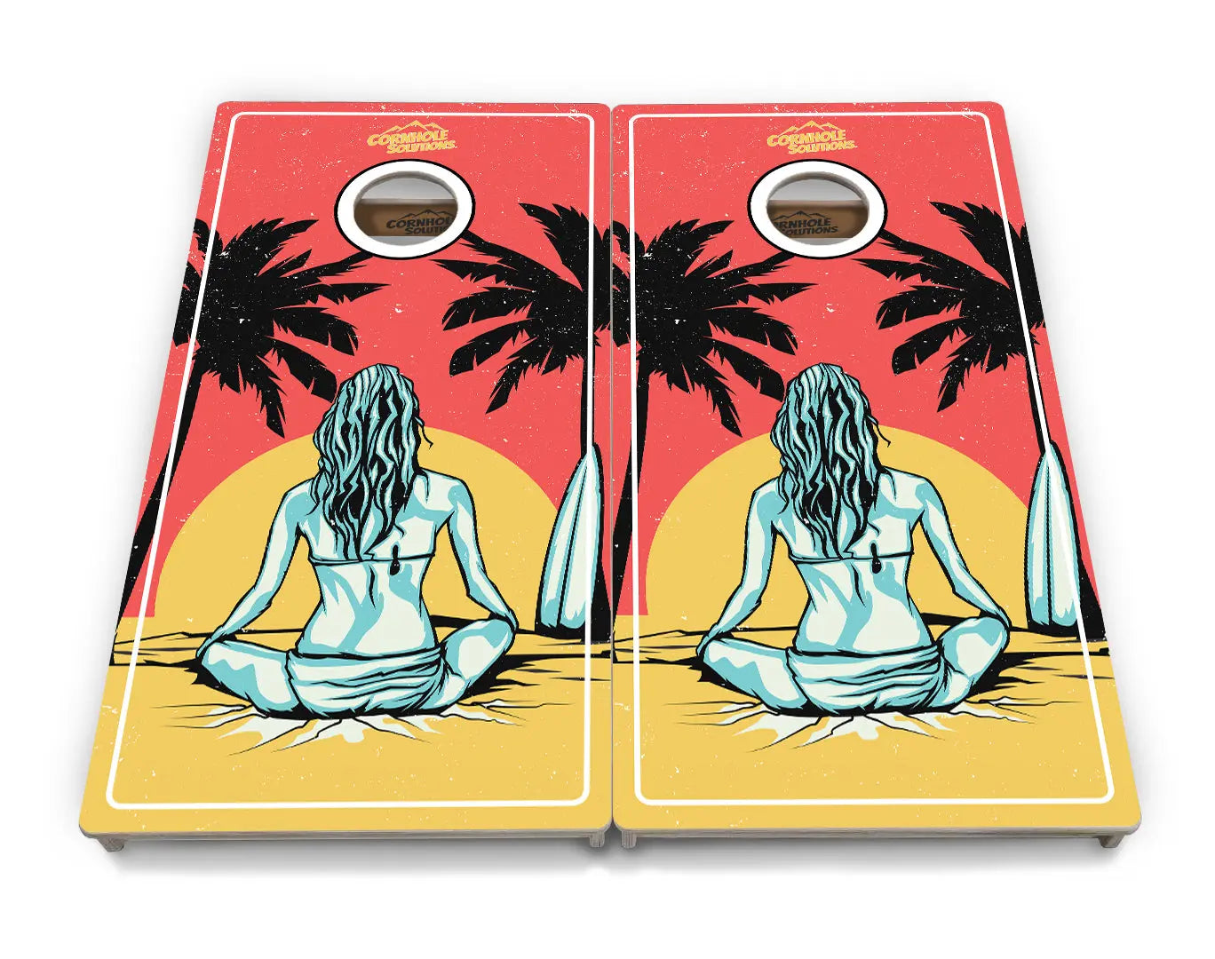 Sunset Girl Cornhole Boards - Professional Tournament Series by Cornhole Solutions, custom cornhole board detail photo 3