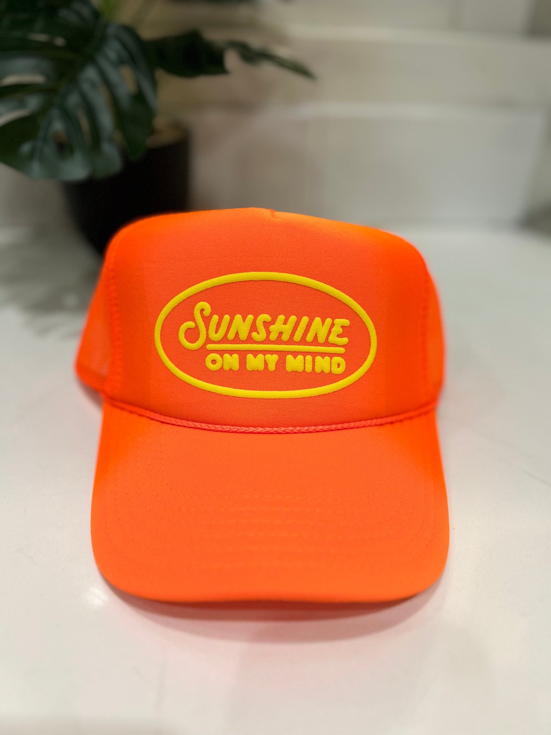 Sunshine On My Mind Orange Trucker Hat by Southern Bliss Company, Southern lifestyle apparel detail photo 2