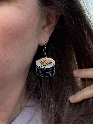 Sushi Lover Acrylic Earrings by Poor Hog Customs, handmade jewelry detail photo 2