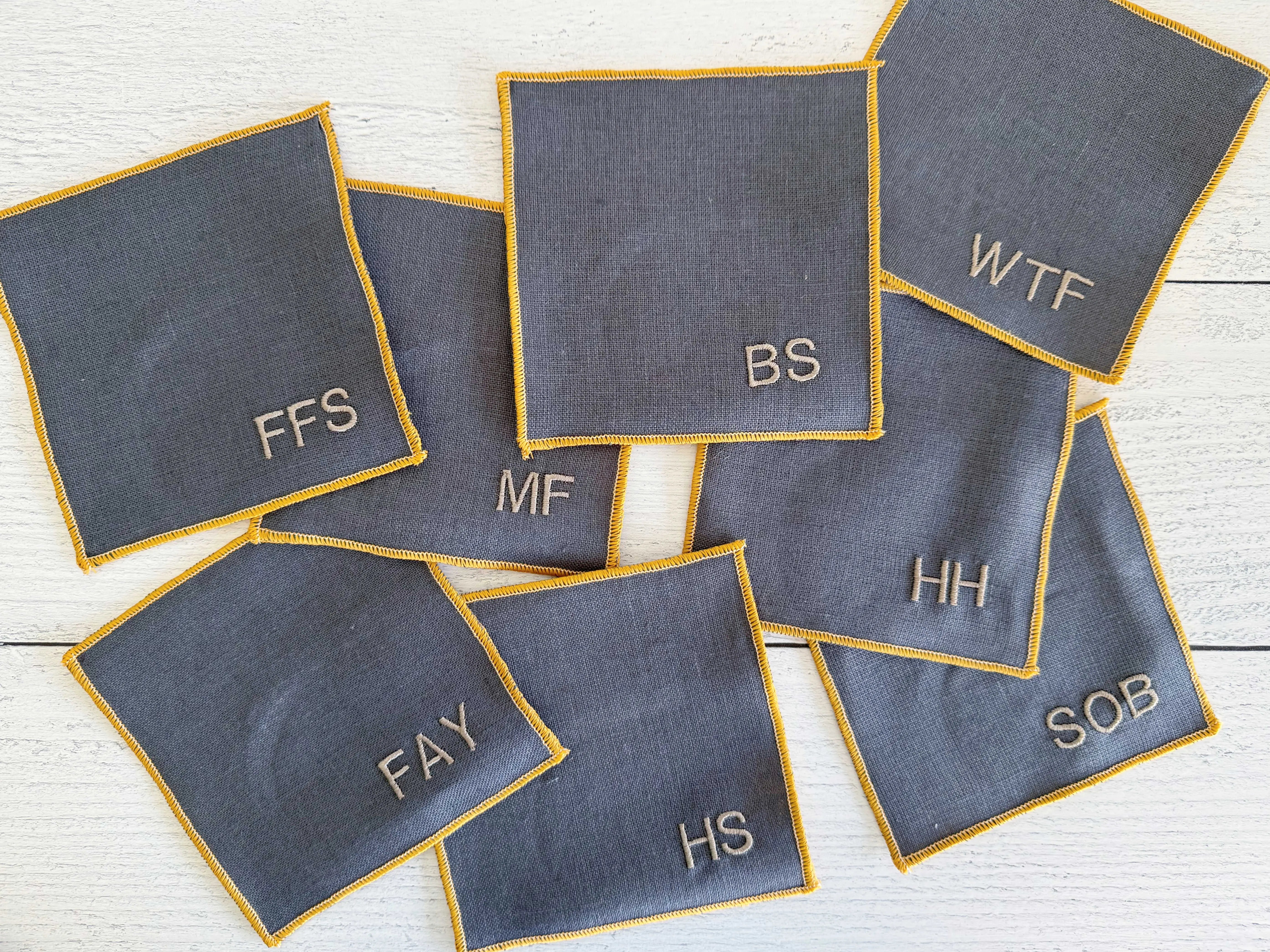 Sweary Cocktail Coasters in Grey Linen, set of eight by Dot and Army, Southern home decor main product photo