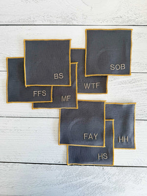 Sweary Cocktail Coasters in Grey Linen, set of eight by Dot and Army, Southern home decor detail photo 2