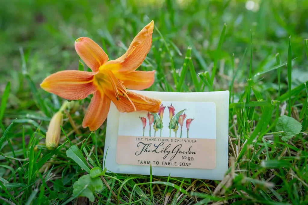 The Lily Garden 5 Oz. ~ Farm To Table Soap Slice by Essential Journeys, natural skincare detail photo 2