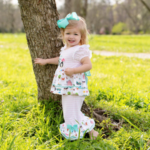 Girls Tractor Romper detail view by Seven Lantern Lane