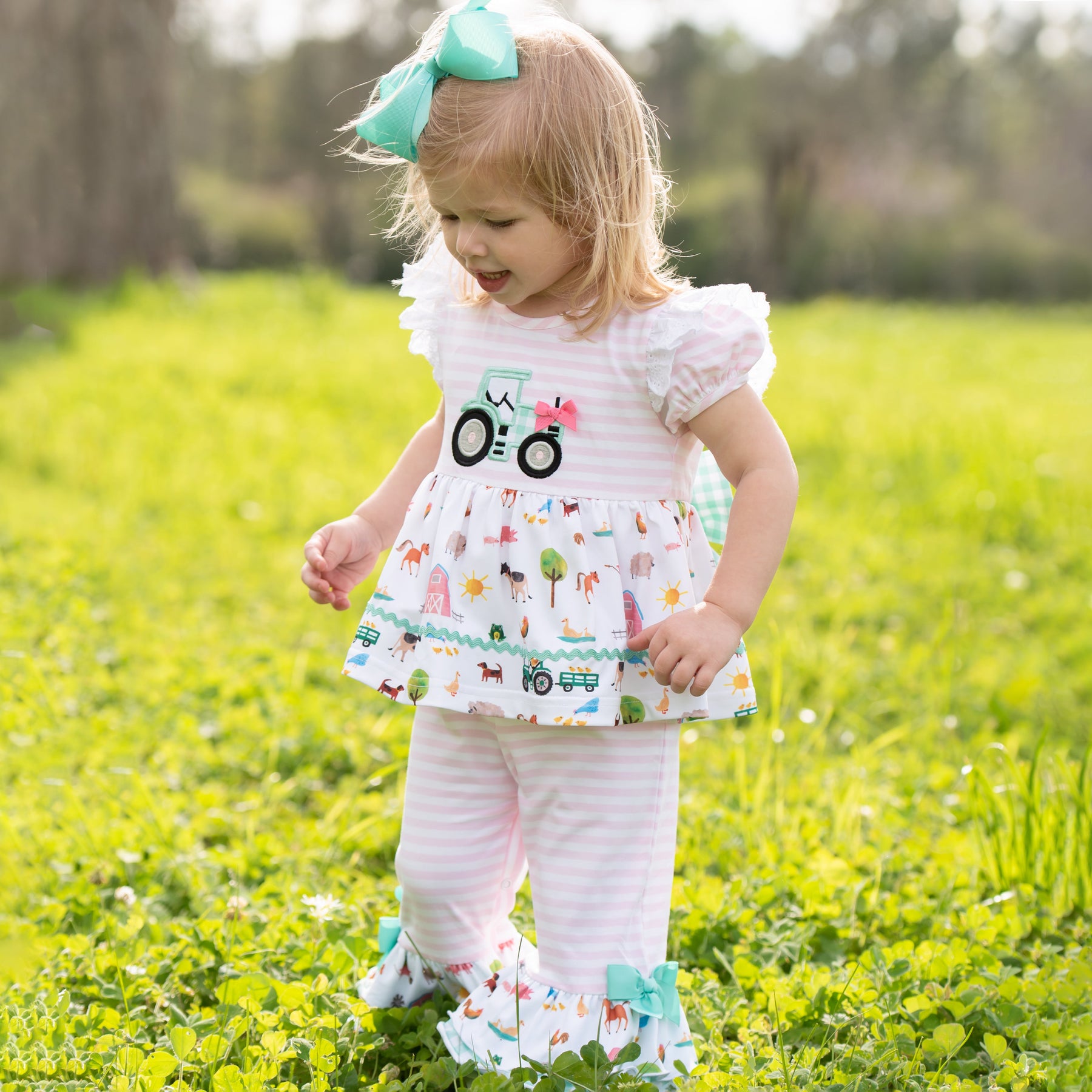 Girls Tractor Romper by Seven Lantern Lane