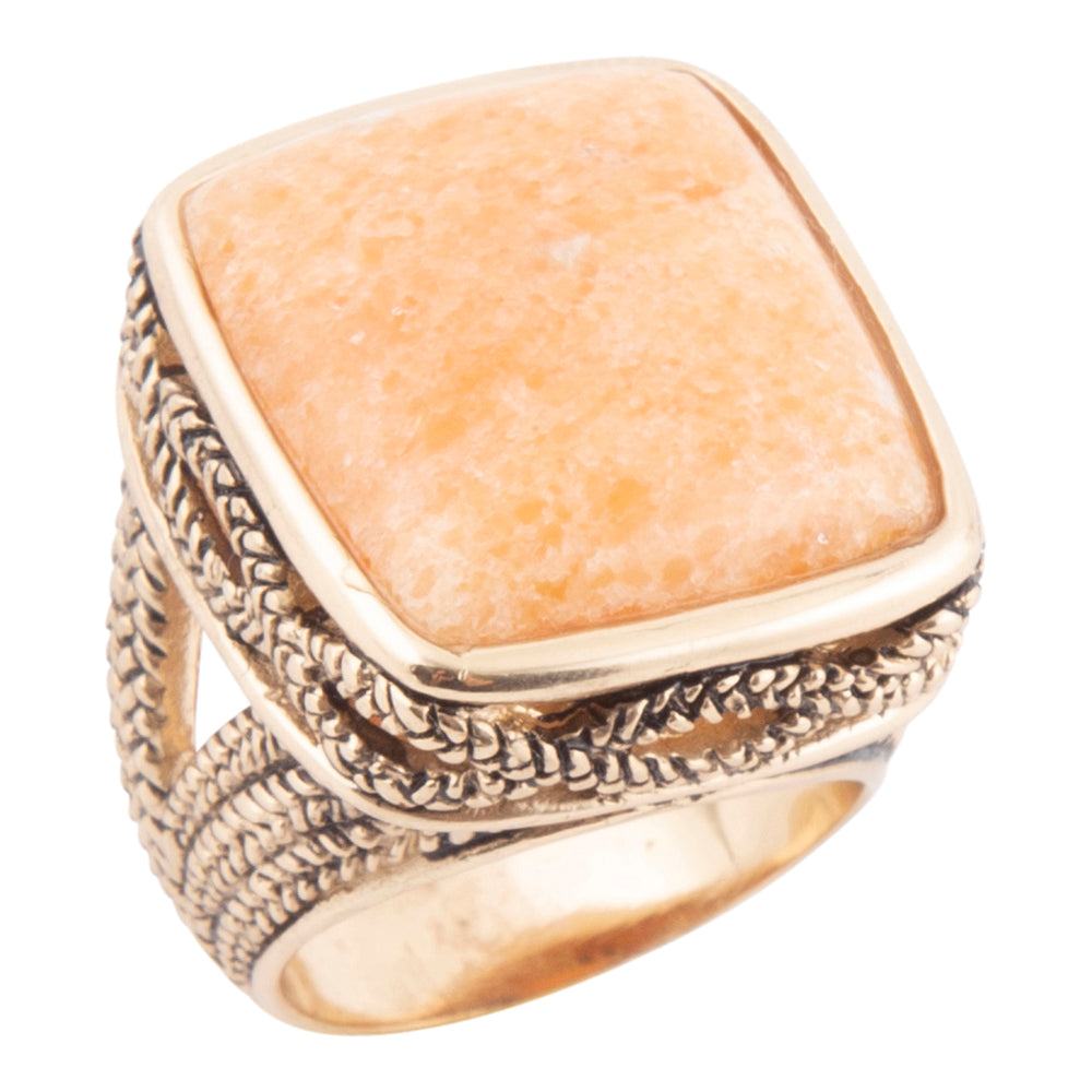 Yellow Agate and Golden Statement Ring detail view by Barse Jewelry