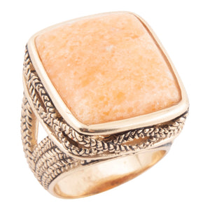 Yellow Agate and Golden Statement Ring detail view by Barse Jewelry