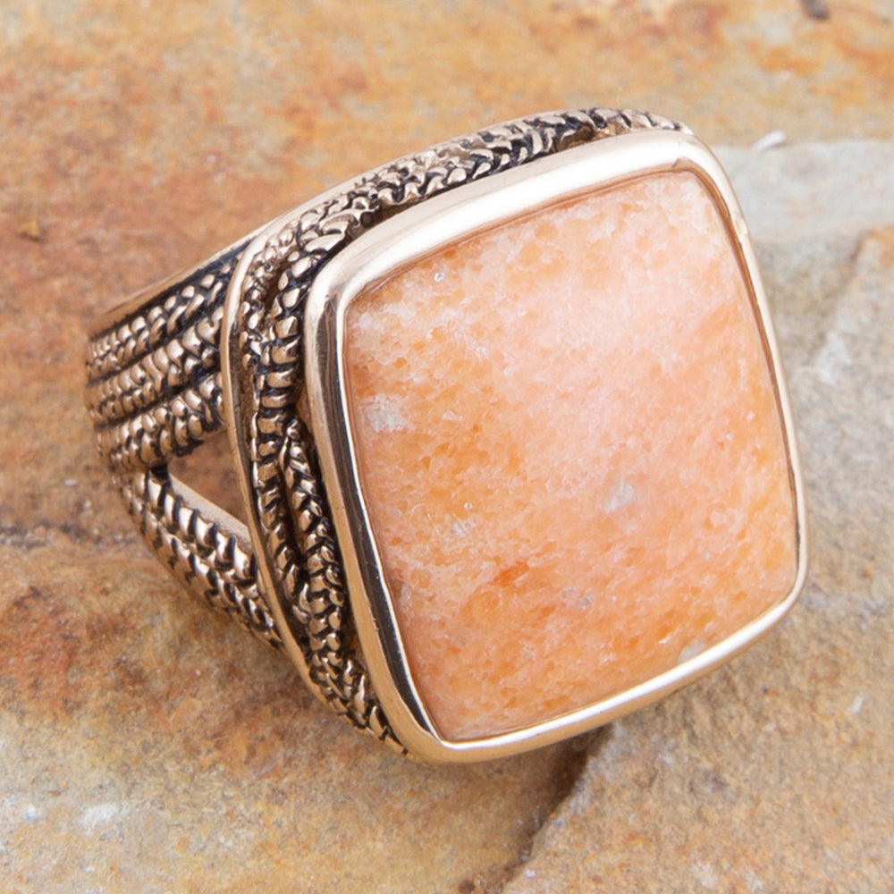 Yellow Agate and Golden Statement Ring detail view by Barse Jewelry