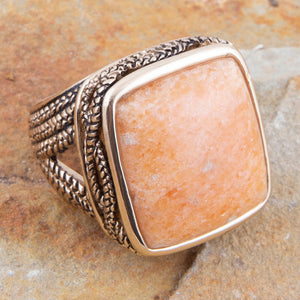 Yellow Agate and Golden Statement Ring detail view by Barse Jewelry