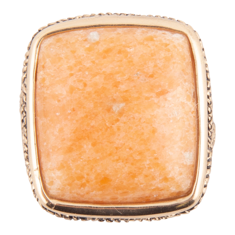 Yellow Agate and Golden Statement Ring detail view by Barse Jewelry