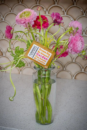 TURMERiC + Rose WATeR FACE & BODY SOAP 5 oz. by Essential Journeys, natural skincare detail photo 3