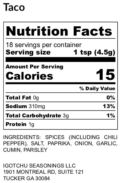 Igotchu Taco seasoning detail view by Igotchu Seasonings
