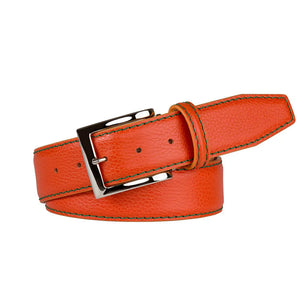 Tangerine Italian Pebble Grain Belt by Roger Ximenez: Bespoke Belts and Leather Accessories, handmade leather goods detail photo 4