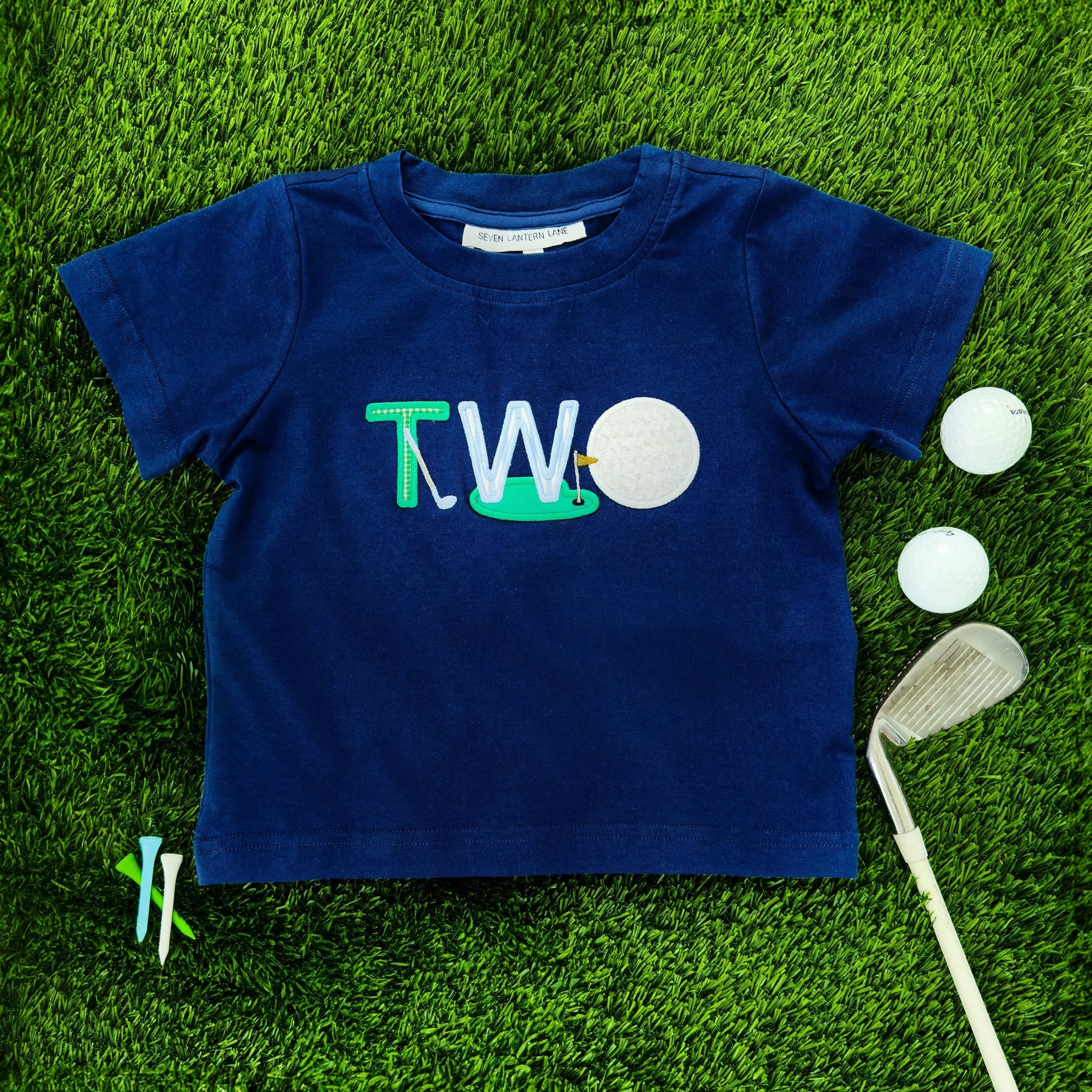 Teeing Up To Two Birthday Golf T-Shirt by Seven Lantern Lane, Southern lifestyle apparel detail photo 2