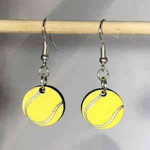 Tennis Ball Wooden Dangle Earrings | Sports Jewelry by Cate's Concepts, LLC, handmade jewelry main product photo