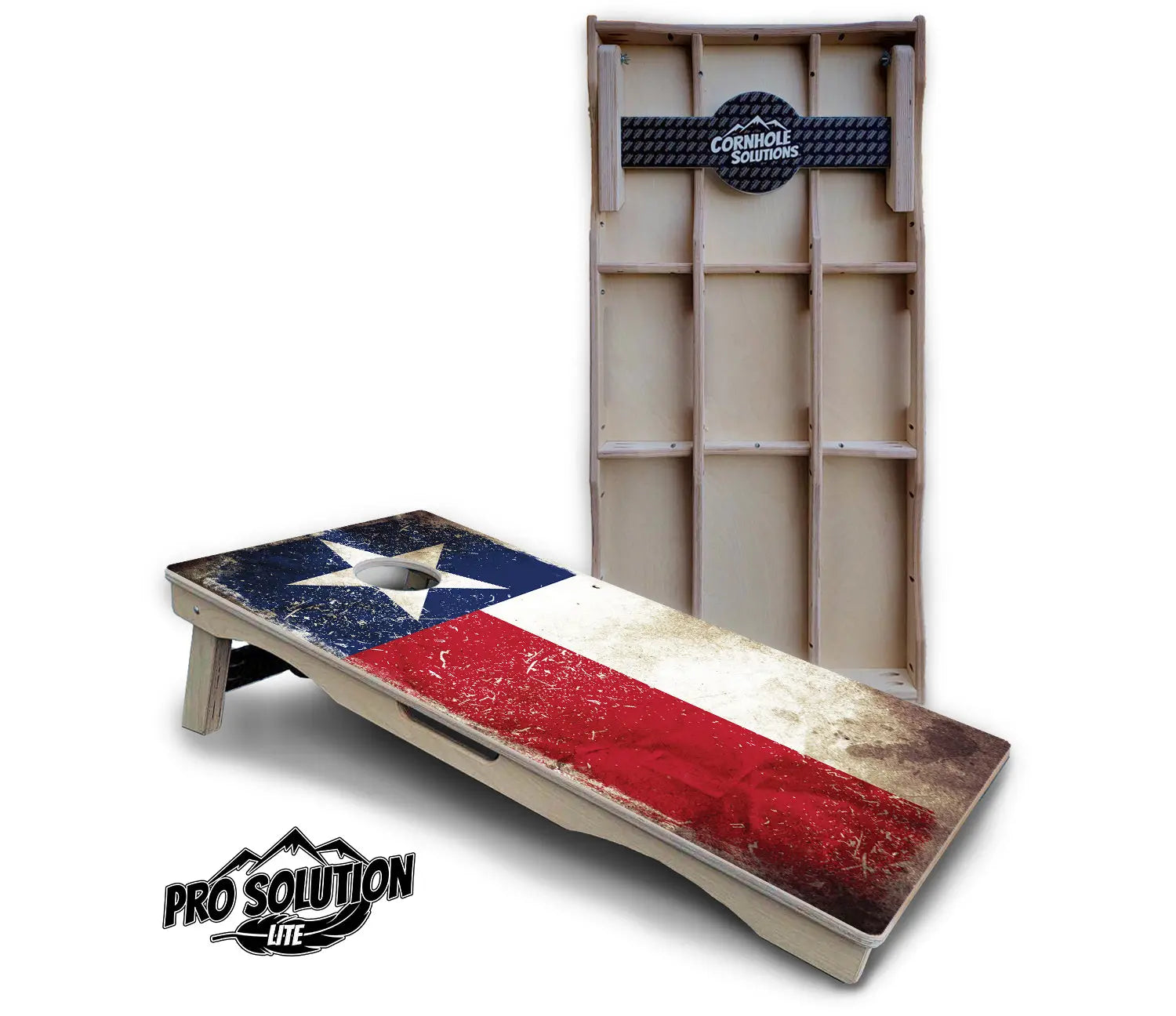 Texas Distressed Flag Cornhole Boards - Pro Solution Lite Series by Cornhole Solutions, custom cornhole board main product photo