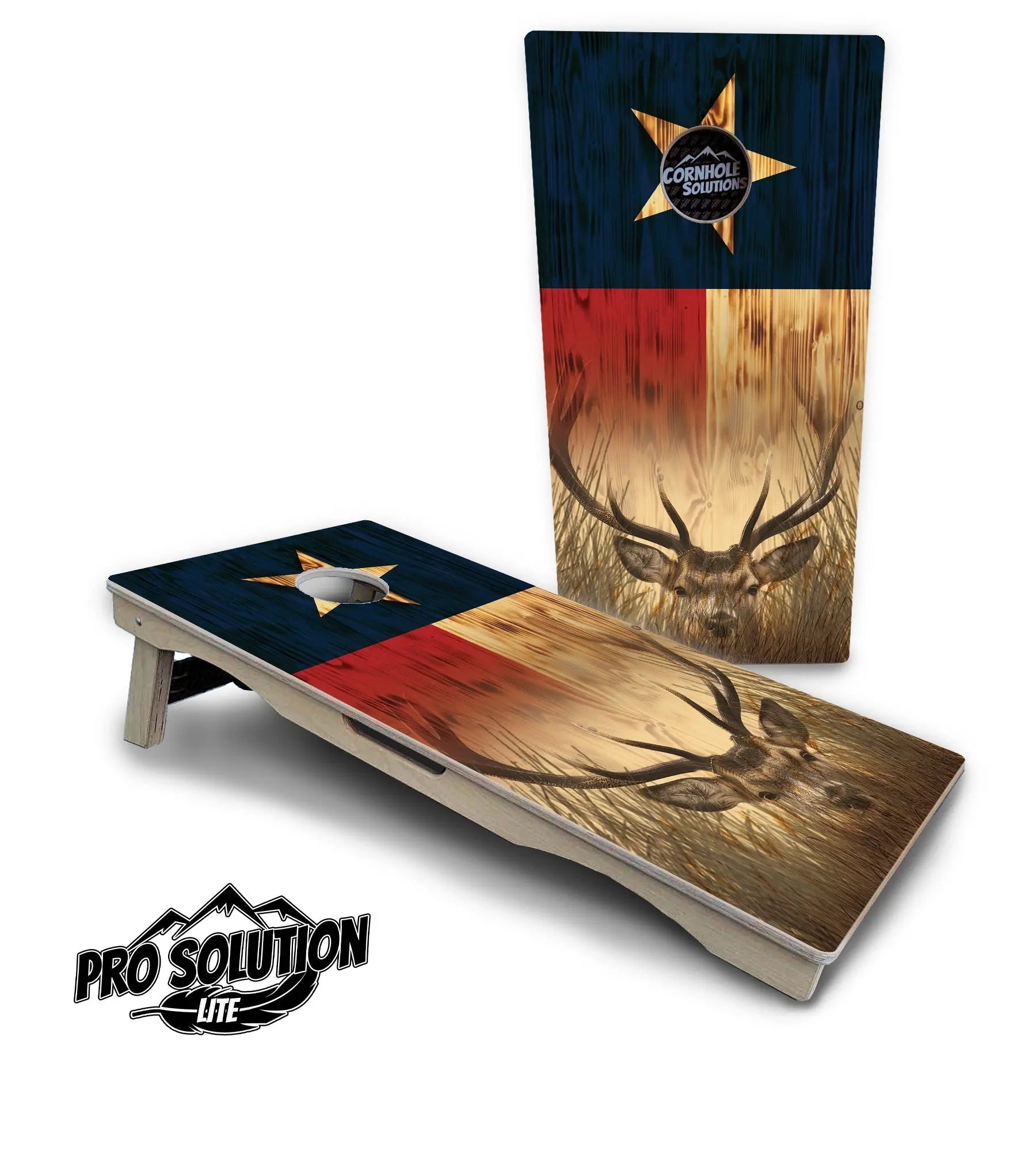 Texas Flag Deer & Fish Cornhole Boards - Pro Solution Lite Series by Cornhole Solutions, custom cornhole board main product photo