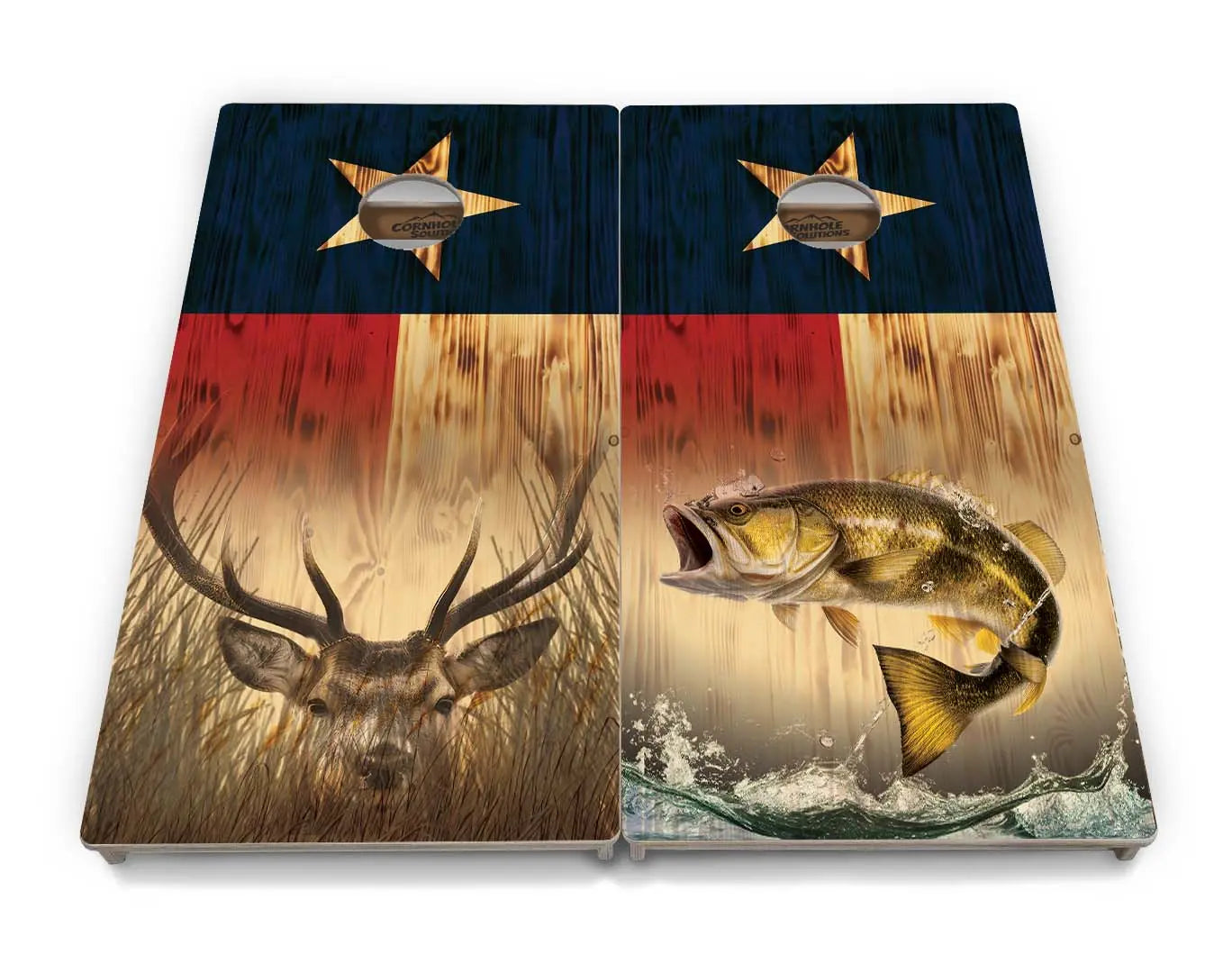 Texas Flag Deer & Fish Cornhole Boards - Professional Tournament Series by Cornhole Solutions, custom cornhole board detail photo 4