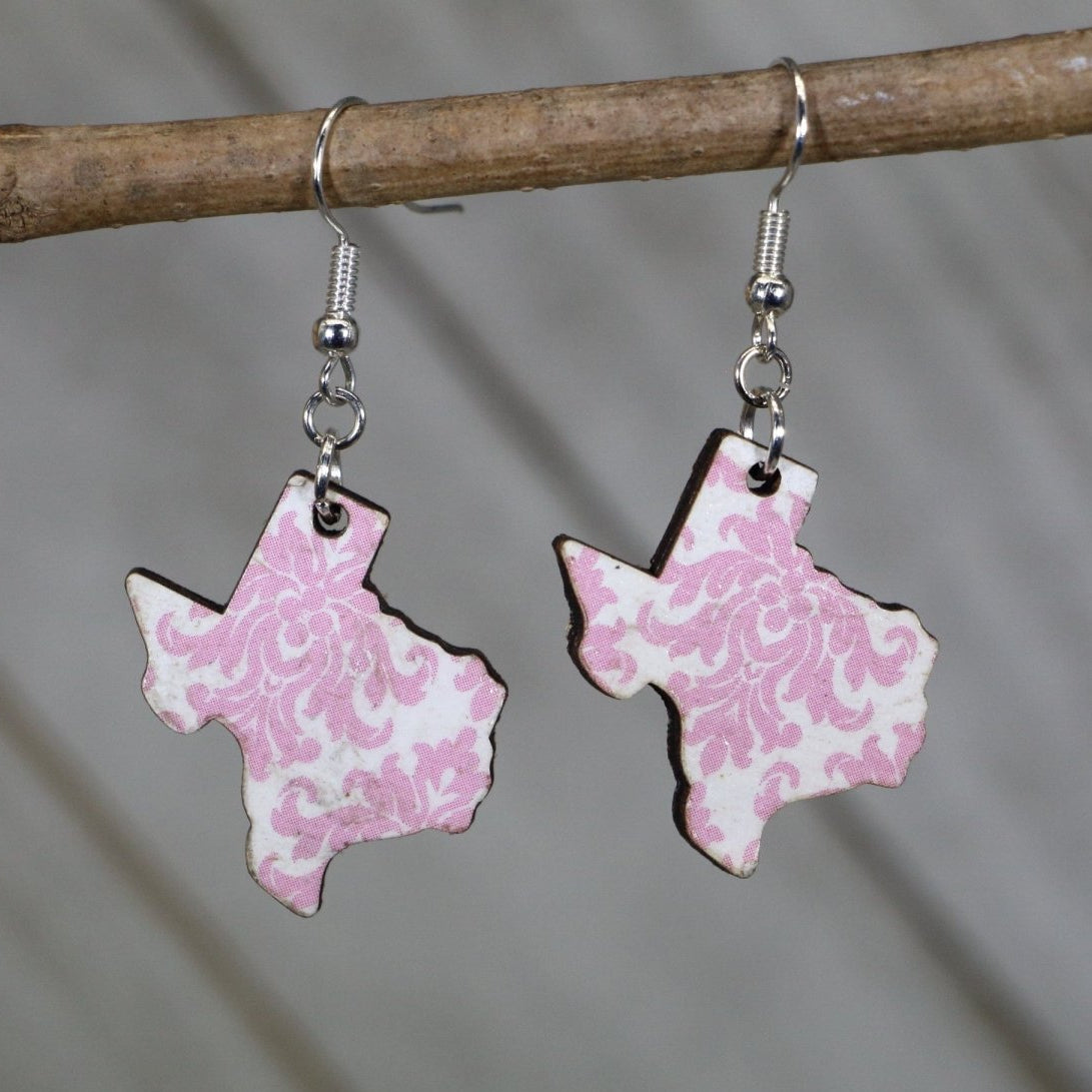 Texas Floral Wooden Dangle Earrings | Pink State Jewelry detail view by Cate's Concepts, LLC