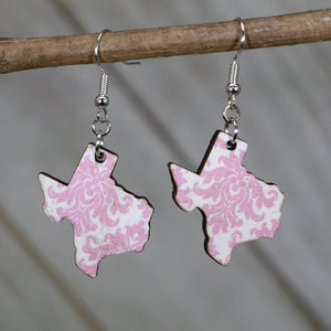 Texas Floral Wooden Dangle Earrings | Pink State Jewelry detail view by Cate's Concepts, LLC